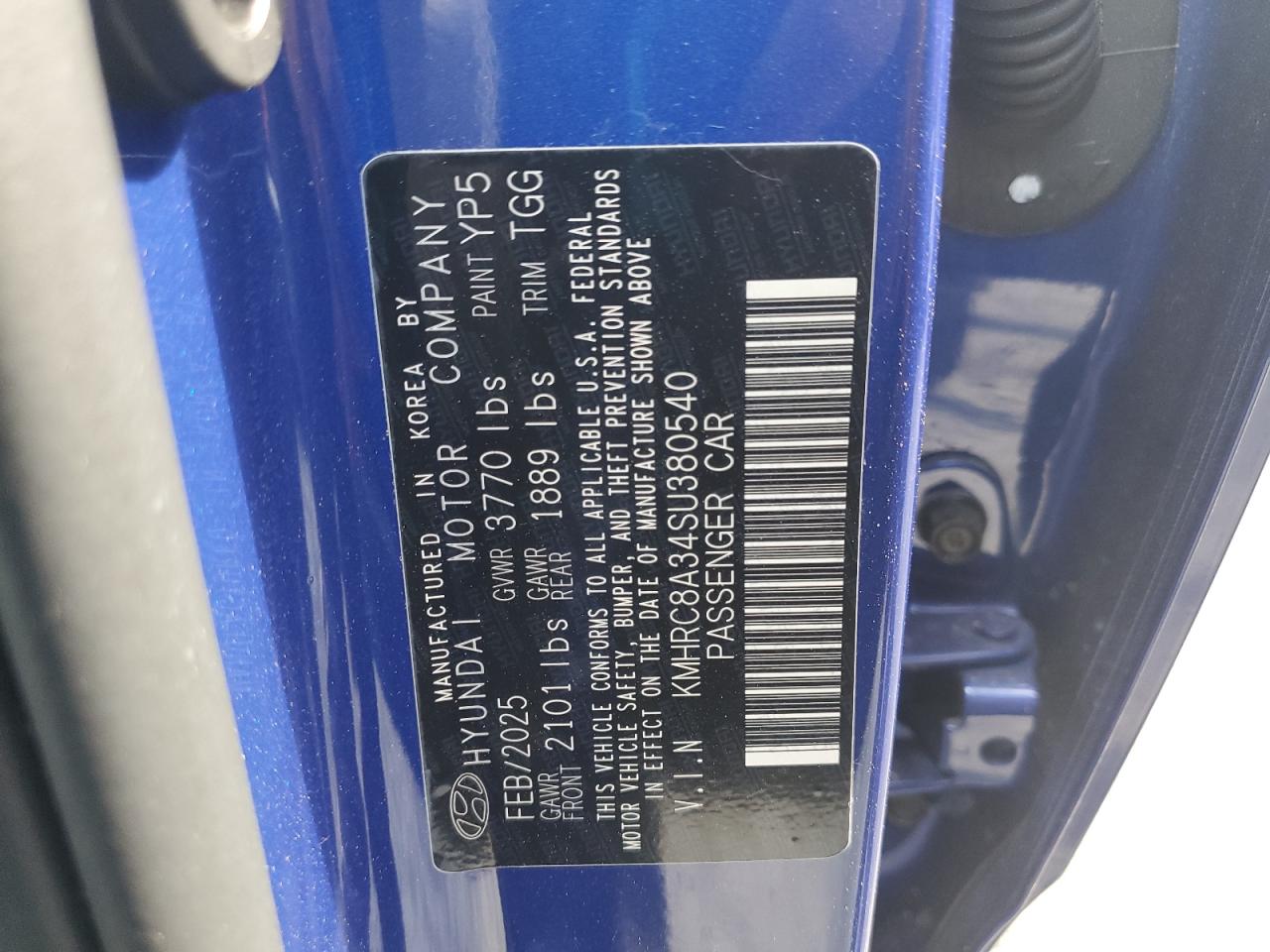 2025 Hyundai Venue Sel VIN: KMHRC8A34SU380540 Lot: 63490545