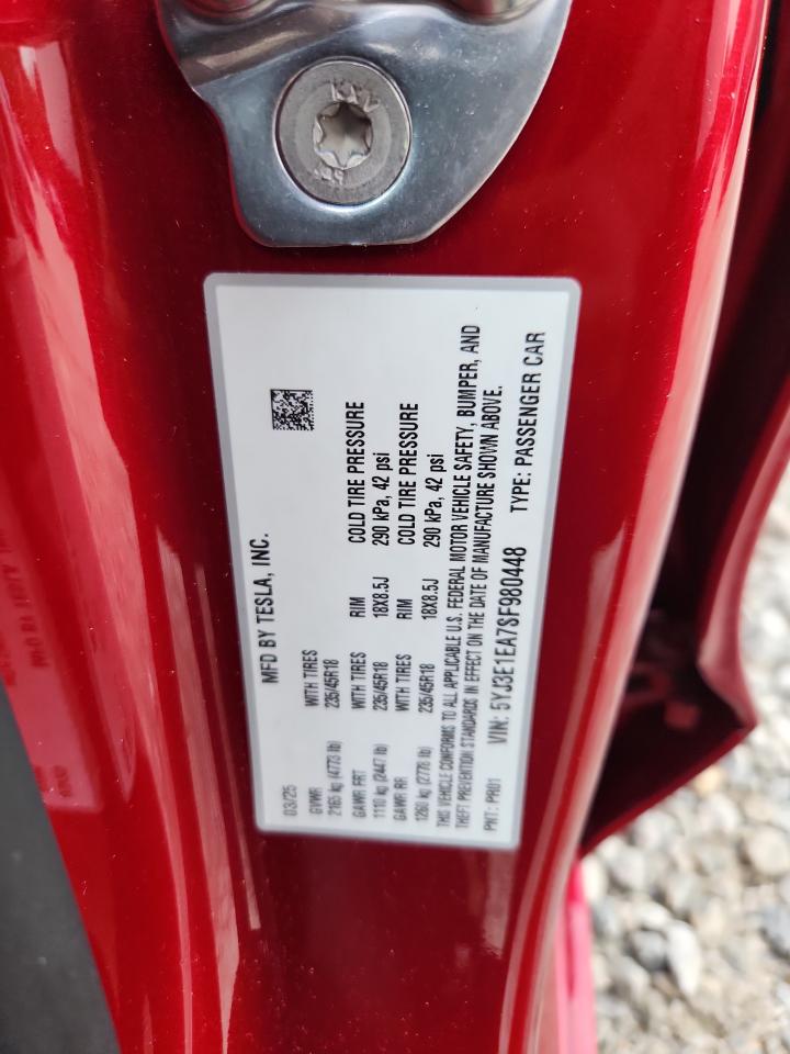 2025 Tesla Model 3 VIN: 5YJ3E1EA7SF980448 Lot: 65806245