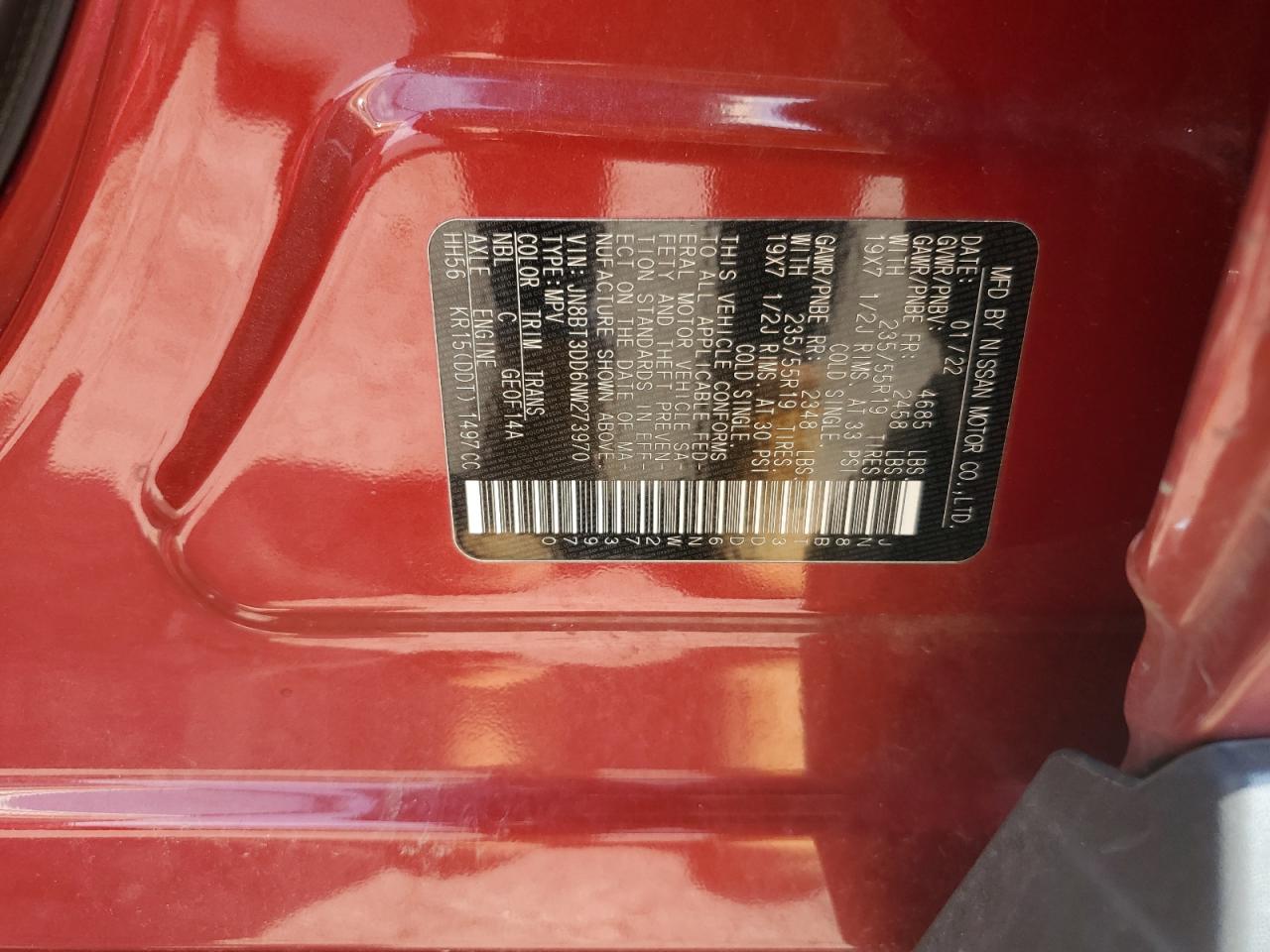 2022 Nissan Rogue Platinum VIN: JN8BT3DD6NW273970 Lot: 62647645
