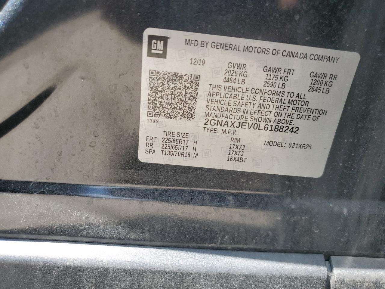 2020 Chevrolet Equinox Lt VIN: 2GNAXJEV0L6188242 Lot: 62949315