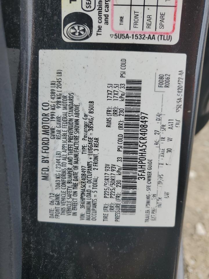 2012 Ford Fusion Se VIN: 3FAHP0HA5CR408497 Lot: 64332105