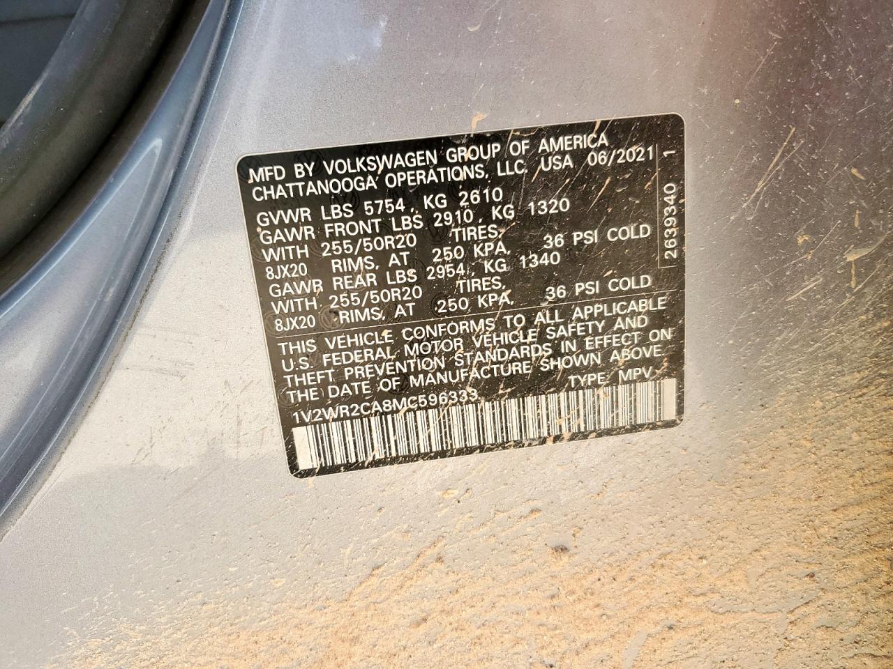 2021 Volkswagen Atlas Se VIN: 1V2WR2CA8MC596333 Lot: 65268845