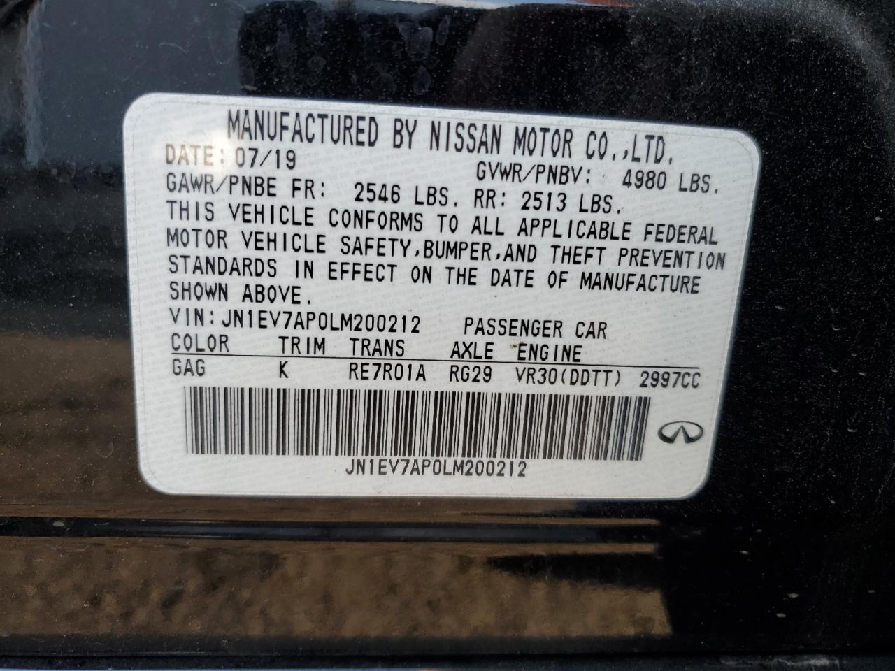 2020 Infiniti Q50 Pure VIN: JN1EV7AP0LM200212 Lot: 64678655