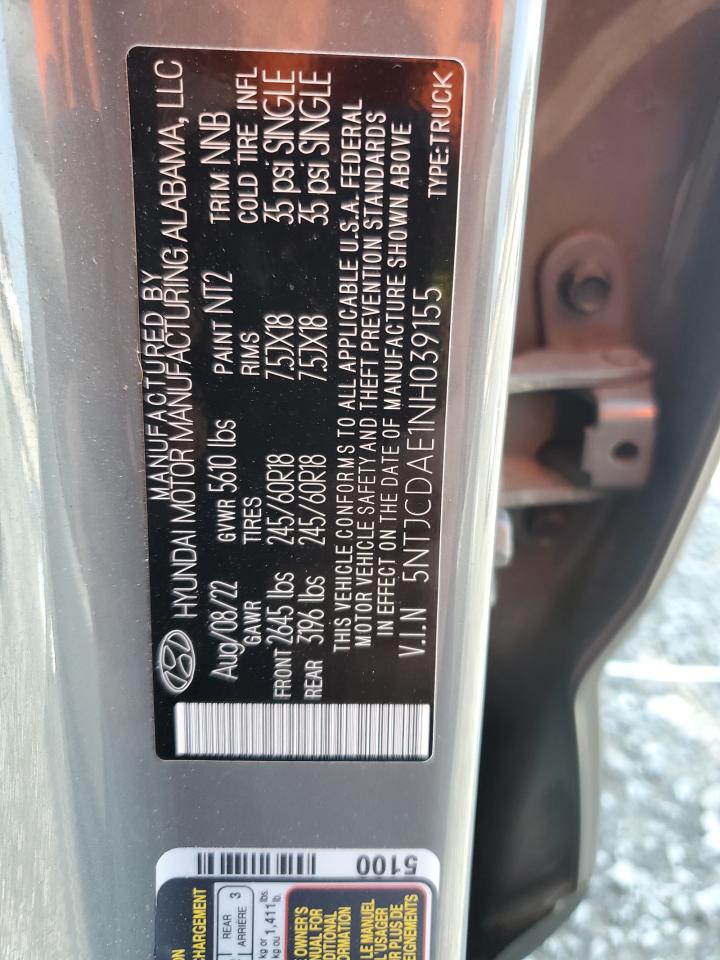2022 Hyundai Santa Cruz Sel VIN: 5NTJCDAE1NH039155 Lot: 63594875
