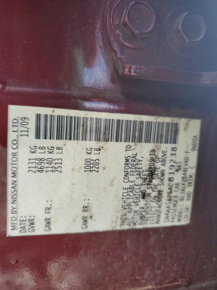 2010 Nissan Maxima S VIN: 1N4AA5AP6AC819238 Lot: 63213285