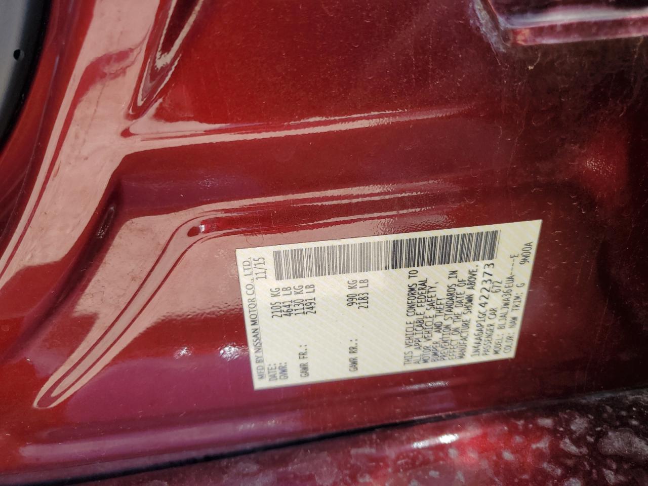 2016 Nissan Maxima 3.5S VIN: 1N4AA6AP1GC422373 Lot: 64682245