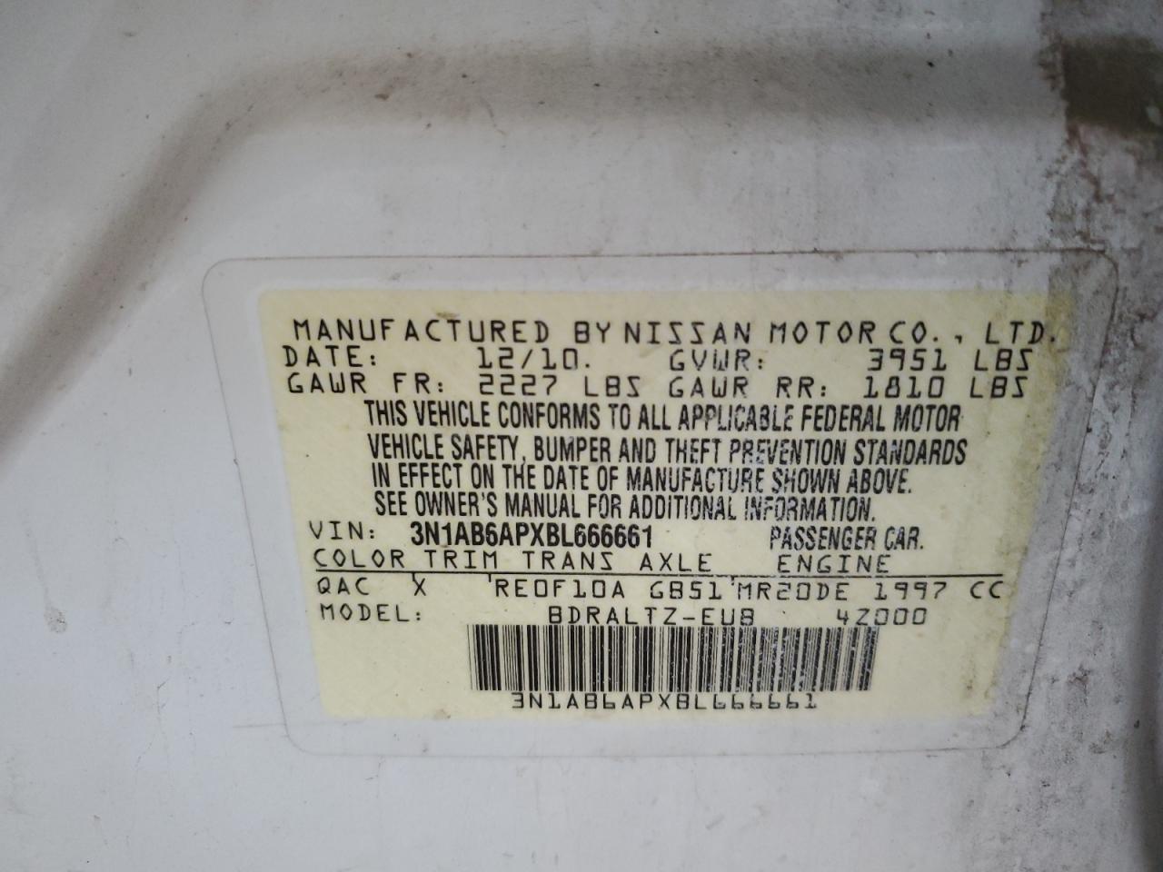 2011 Nissan Sentra 2.0 VIN: 3N1AB6APXBL666661 Lot: 65278945
