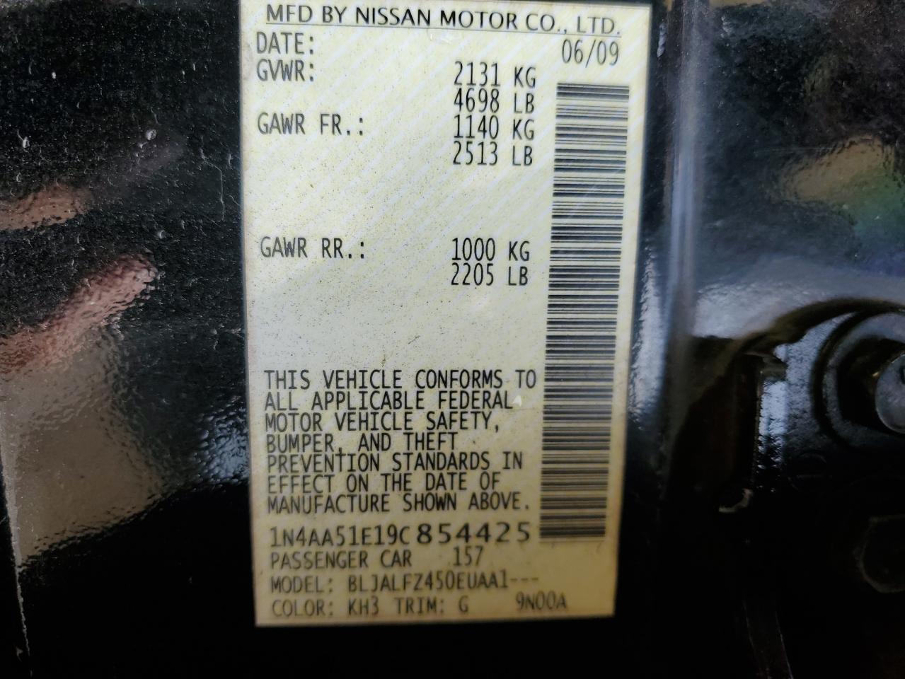 1N4AA51E19C854425 2009 Nissan Maxima S