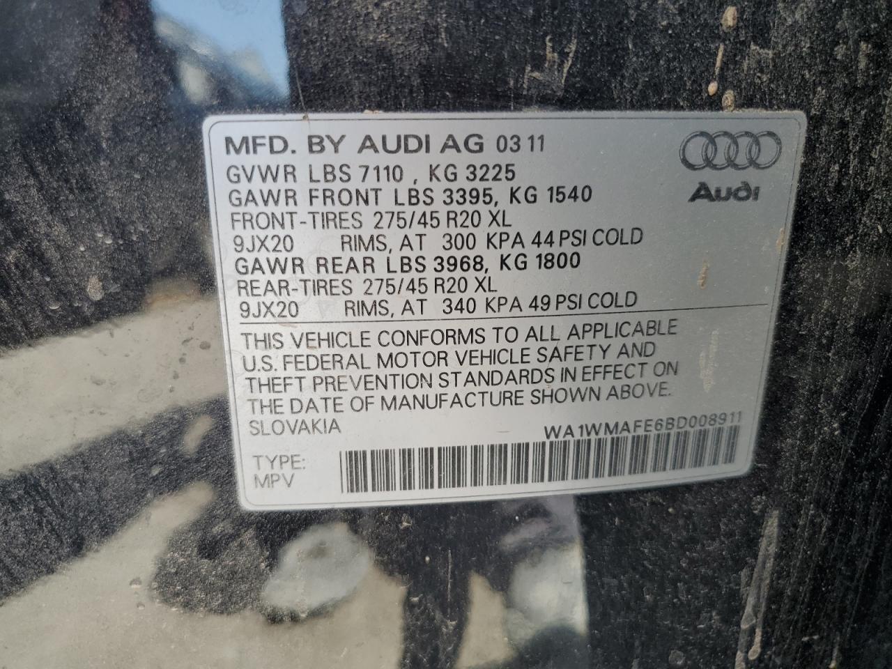 2011 Audi Q7 Prestige VIN: WA1WMAFE6BD008911 Lot: 63856125