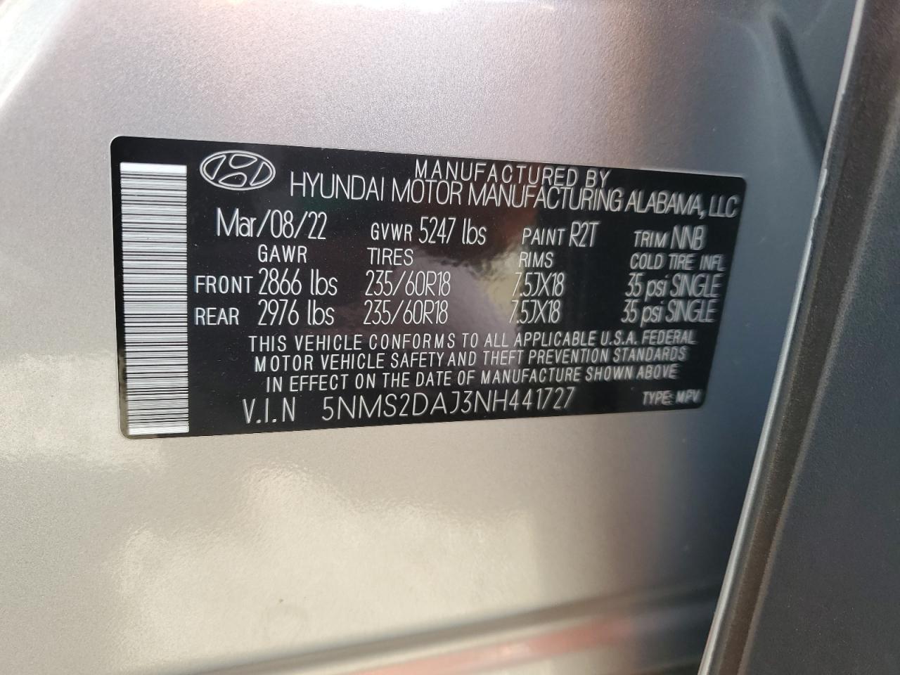 2022 Hyundai Santa Fe Sel VIN: 5NMS2DAJ3NH441727 Lot: 63475625