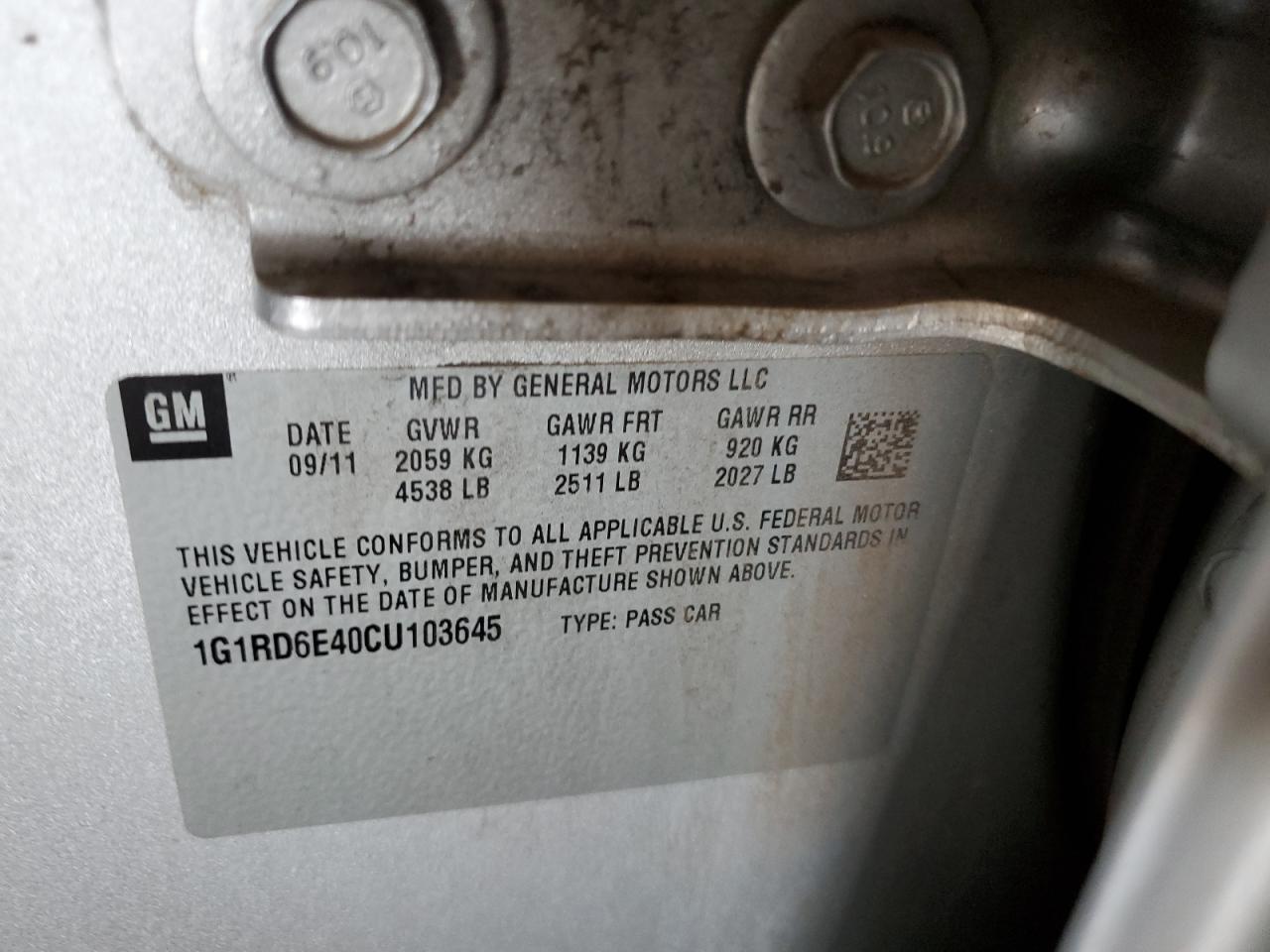 1g1rd6e40cu103645 1G1RD6E40CU103645 2012 Chevrolet Volt