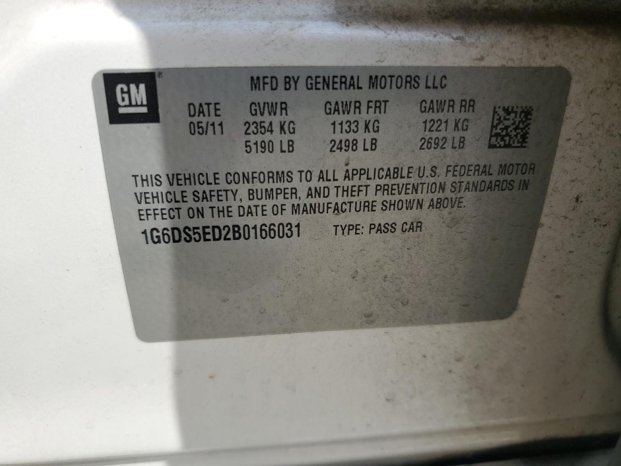 2011 Cadillac Cts Premium Collection VIN: 1G6DS5ED2B0166031 Lot: 63663675