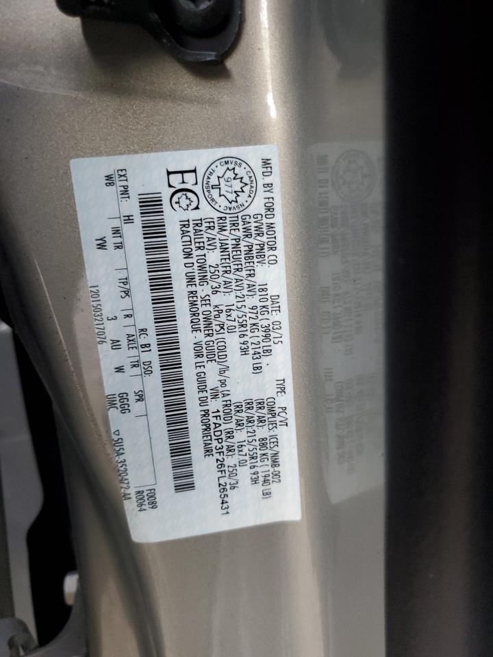 2015 Ford Focus Se VIN: 1FADP3F26FL265431 Lot: 64034335