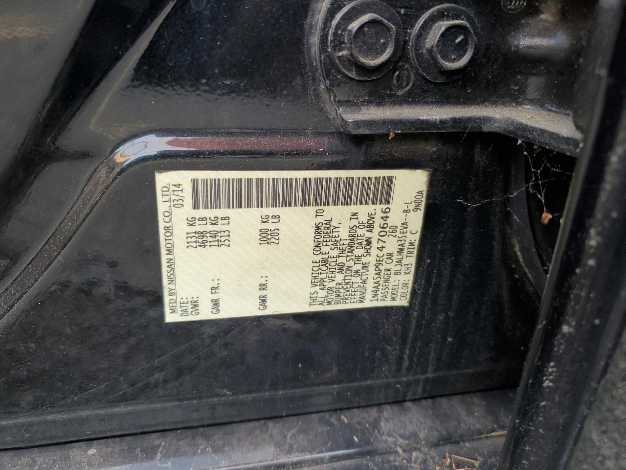 1N4AA5AP9EC470646 2014 Nissan Maxima S