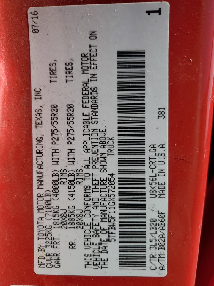 2016 Toyota Tundra Double Cab Limited VIN: 5TFBW5F11GX572054 Lot: 63465805