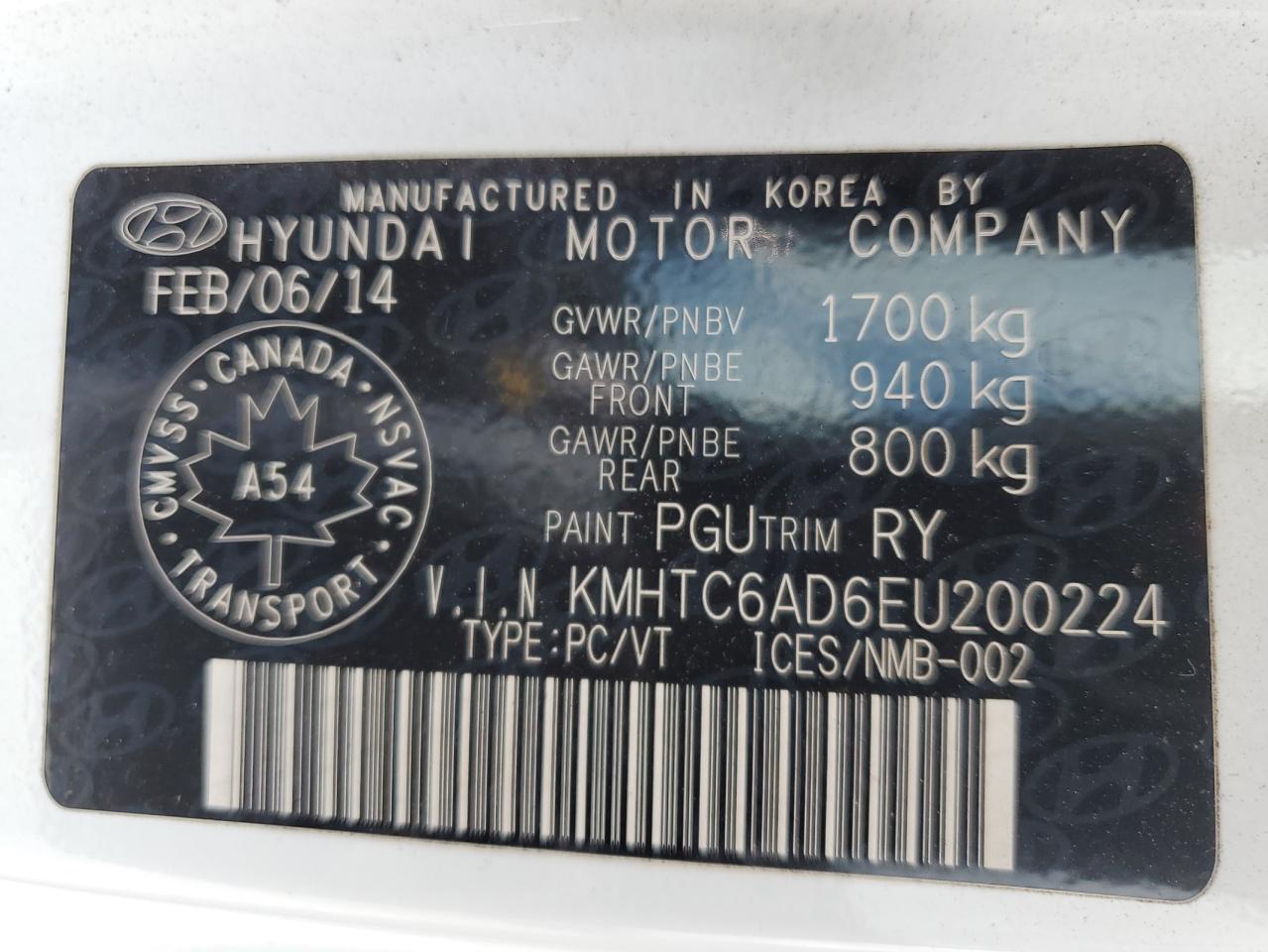 2014 Hyundai Veloster VIN: KMHTC6AD6EU200224 Lot: 65164185