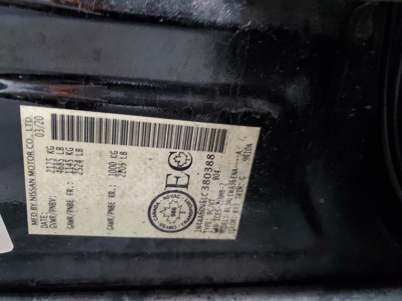 1N4AA6DV5LC380388 2020 Nissan Maxima Sl