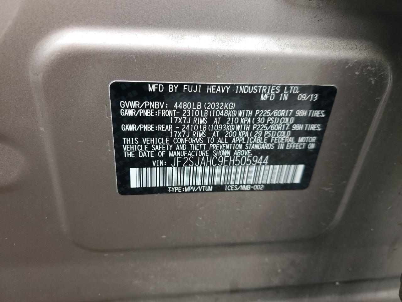 2014 Subaru Forester 2.5I Limited VIN: JF2SJAHC9EH505944 Lot: 62786465