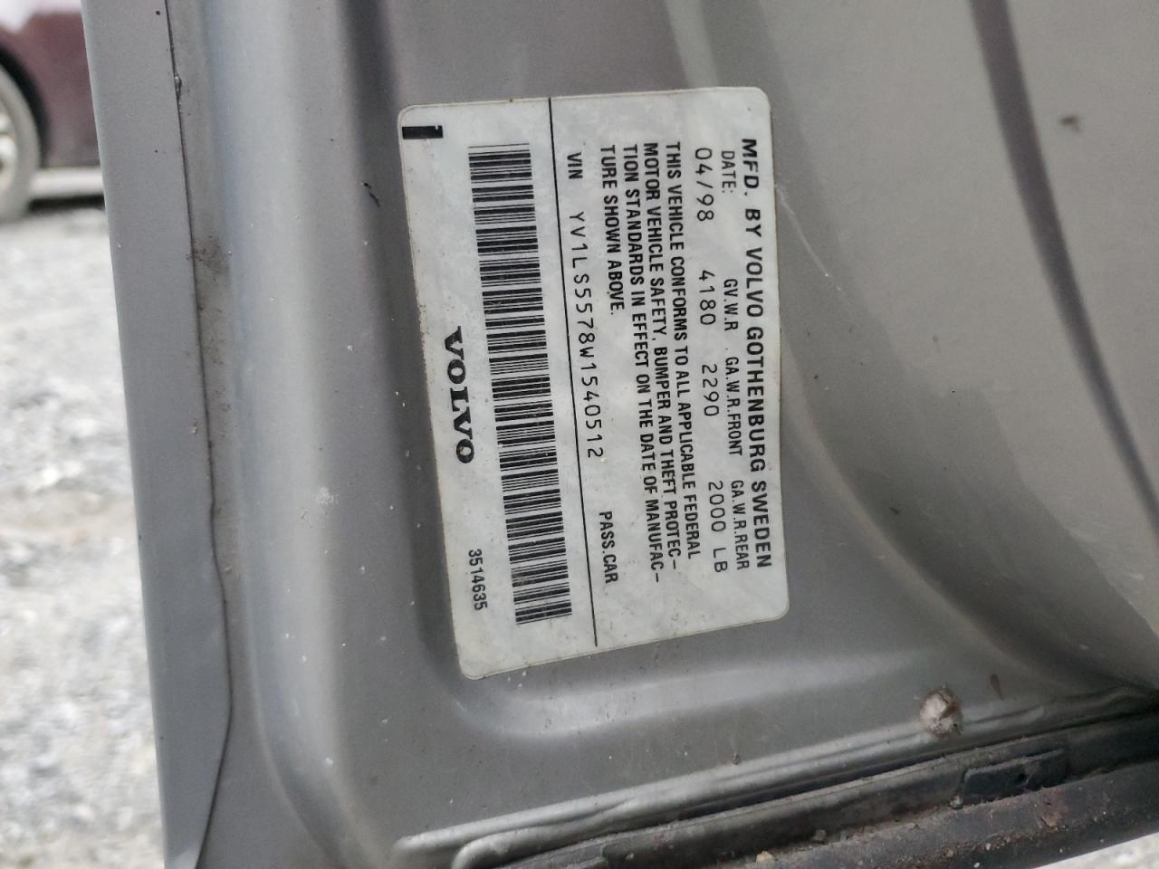 1998 Volvo S70 VIN: YV1LS554XW2443120 Lot: 63034585