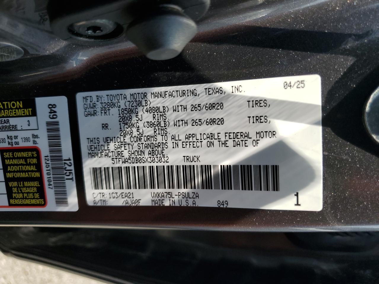 2025 Toyota Tundra Crewmax Limited VIN: 5TFWA5DB0SX303032 Lot: 64770295