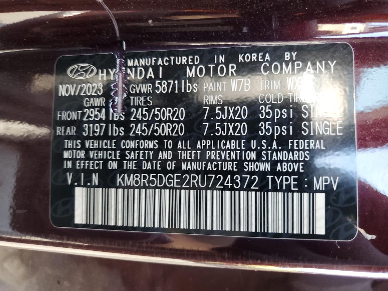 2024 Hyundai Palisade Limited VIN: KM8R5DGE2RU724372 Lot: 62384965