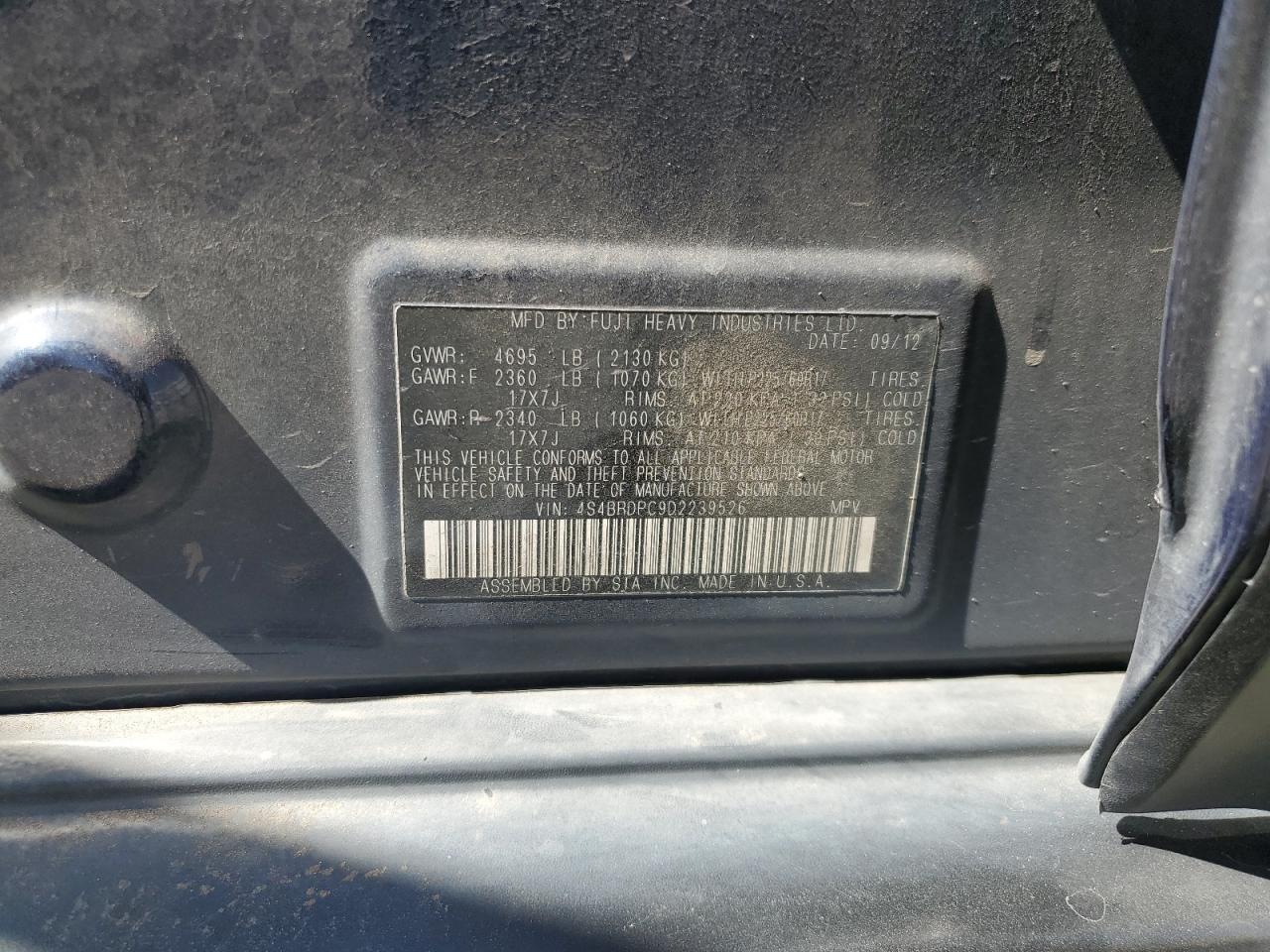 2013 Subaru Outback 3.6R Limited VIN: 4S4BRDPC9D2239526 Lot: 65949835