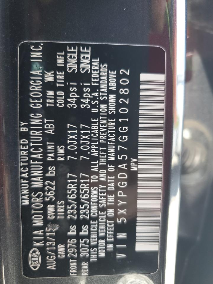 5xypgda57gg102802 5XYPGDA57GG102802 2016 Kia Sorento Lx