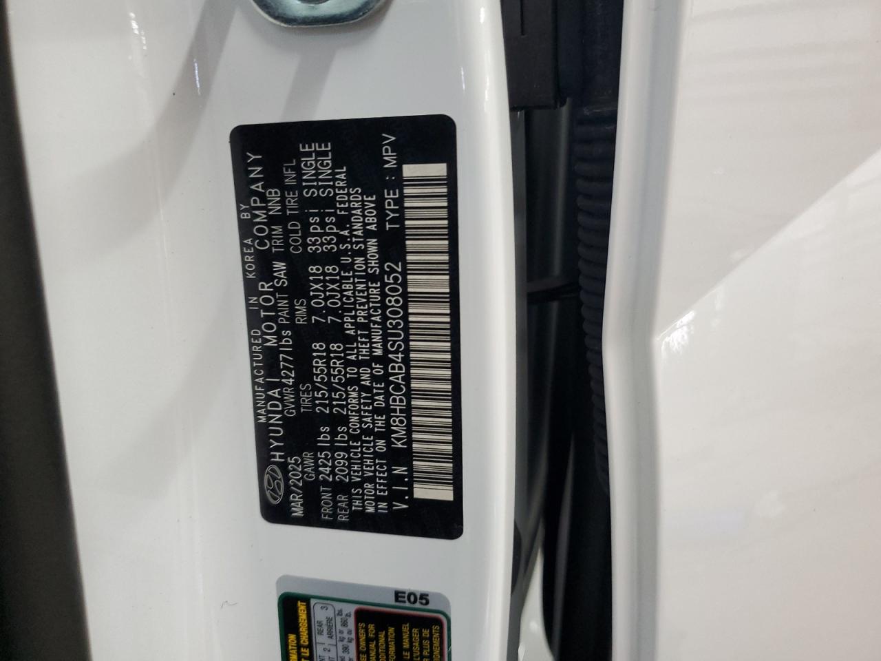 km8hbcab4su308052 KM8HBCAB4SU308052 2025 Hyundai Kona Sel