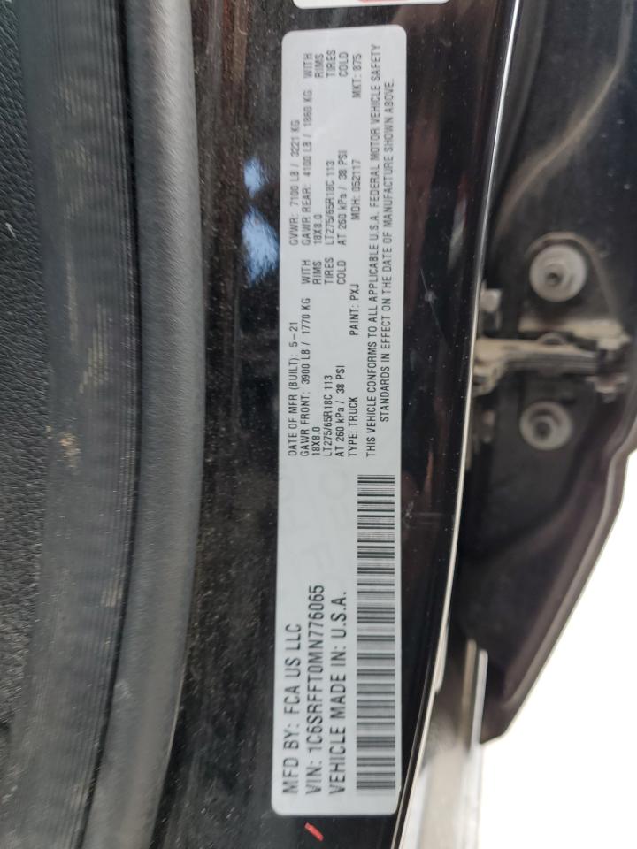 2021 Ram 1500 Big Horn/Lone Star VIN: 1C6SRFFT0MN776065 Lot: 64666575