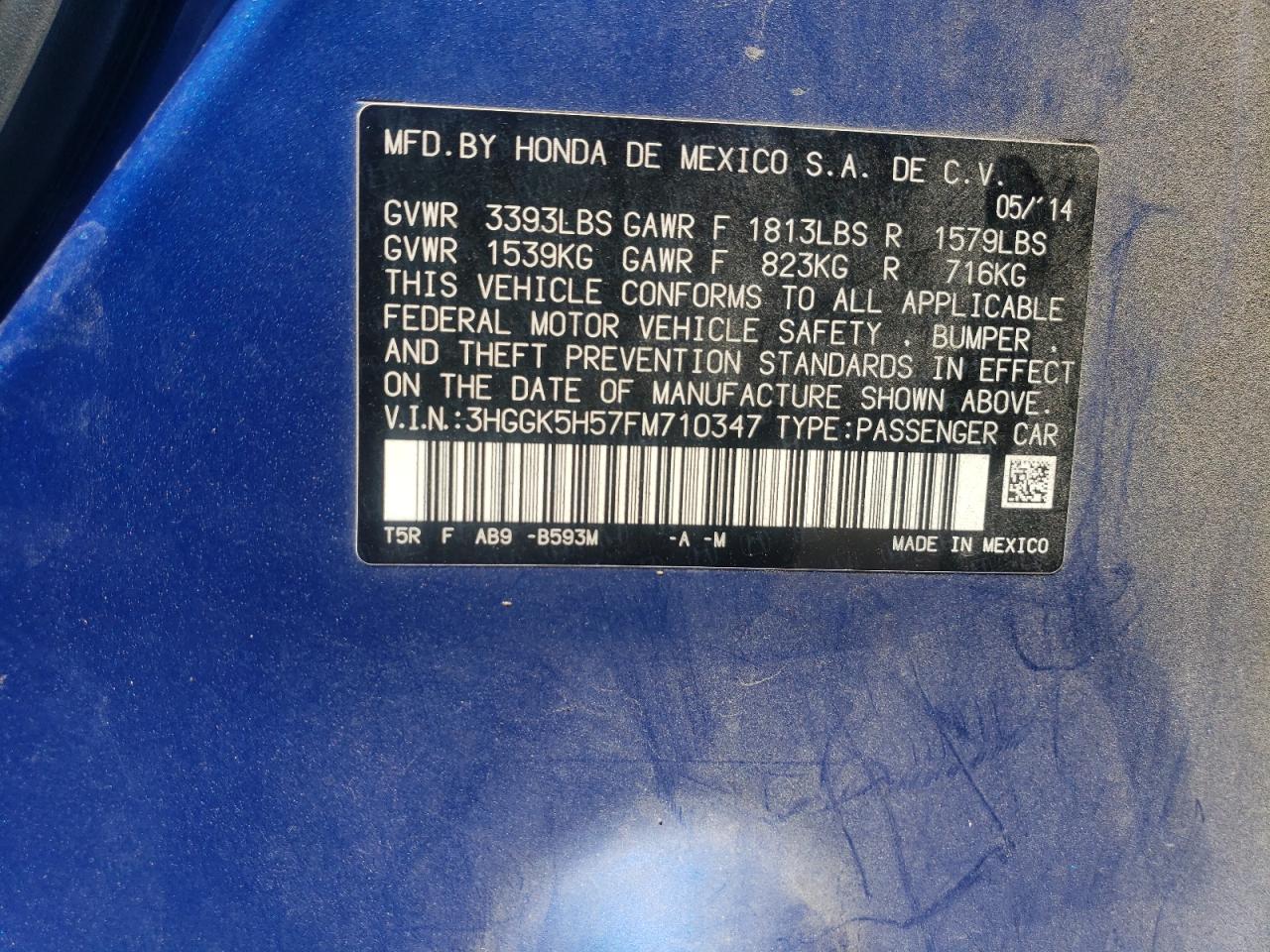 2015 Honda Fit Lx VIN: 3HGGK5H57FM710347 Lot: 63464795