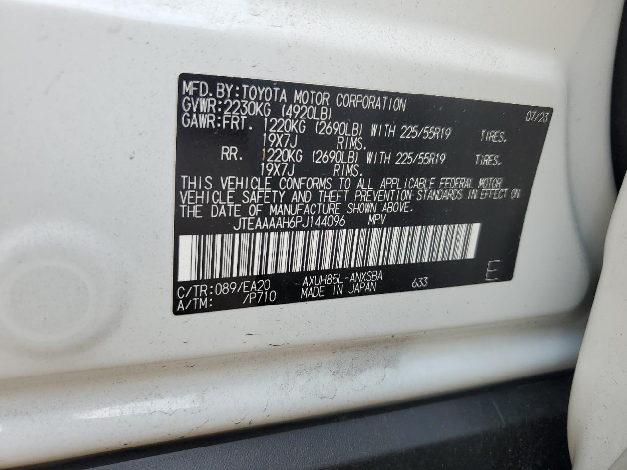 2023 Toyota Venza Le VIN: JTEAAAAH6PJ144096 Lot: 63304505