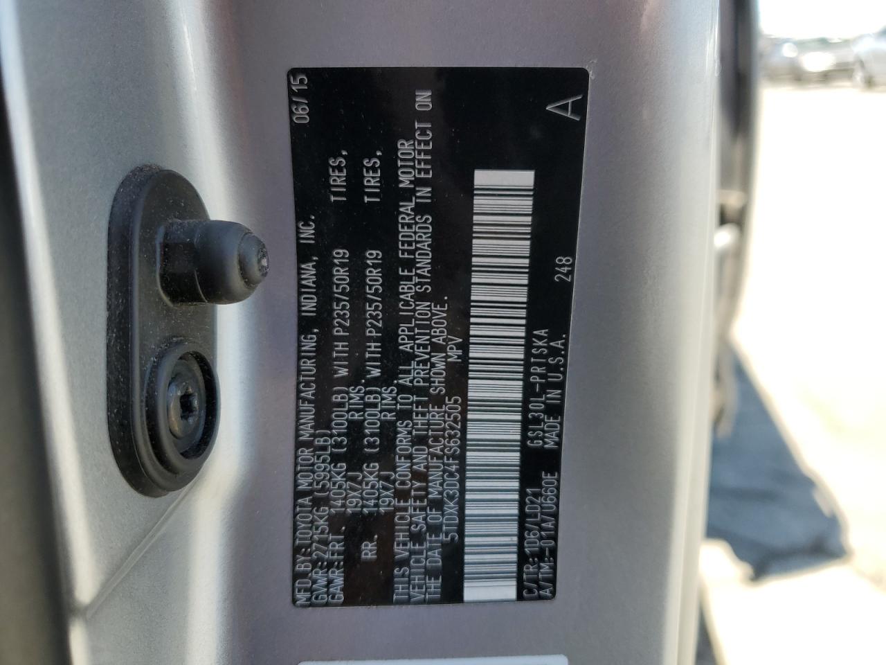 2015 Toyota Sienna Sport VIN: 5TDXK3DC4FS632505 Lot: 63234885