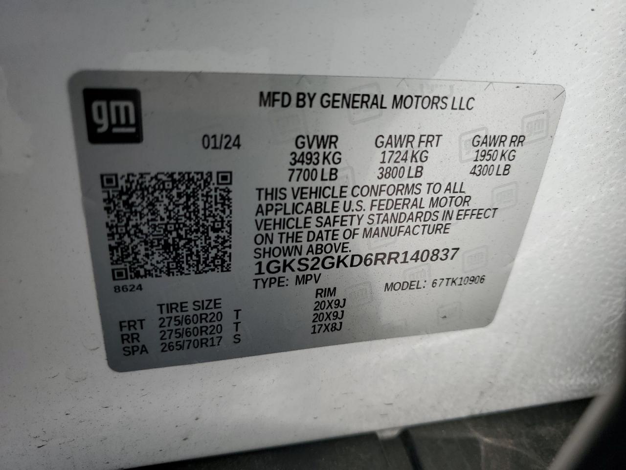 1gks2gkd6rr140837 1GKS2GKD6RR140837 2024 GMC Yukon Xl K1500 Slt