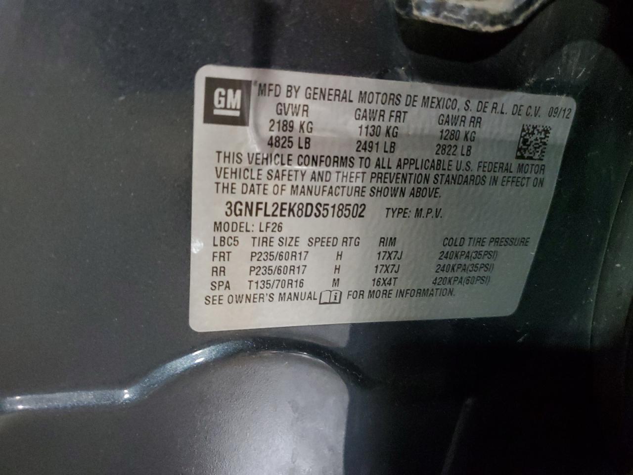 2013 Chevrolet Captiva Ls VIN: 3GNFL2EK8DS518502 Lot: 63691385