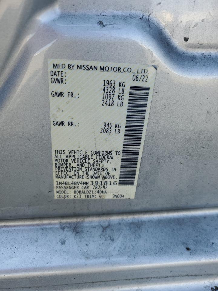 2022 Nissan Altima S VIN: 1N4BL4BV4NN391816 Lot: 64317715
