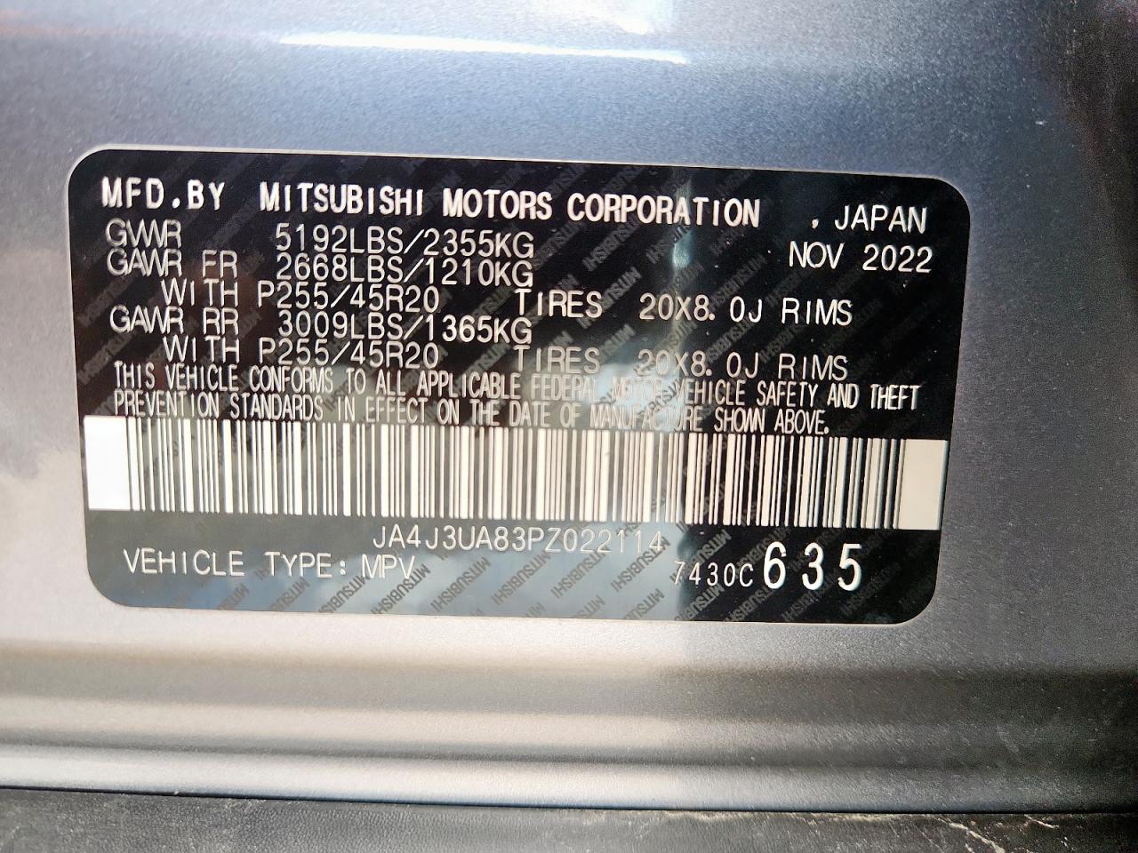 2023 Mitsubishi Outlander Se VIN: JA4J3UA83PZ022114 Lot: 64831035