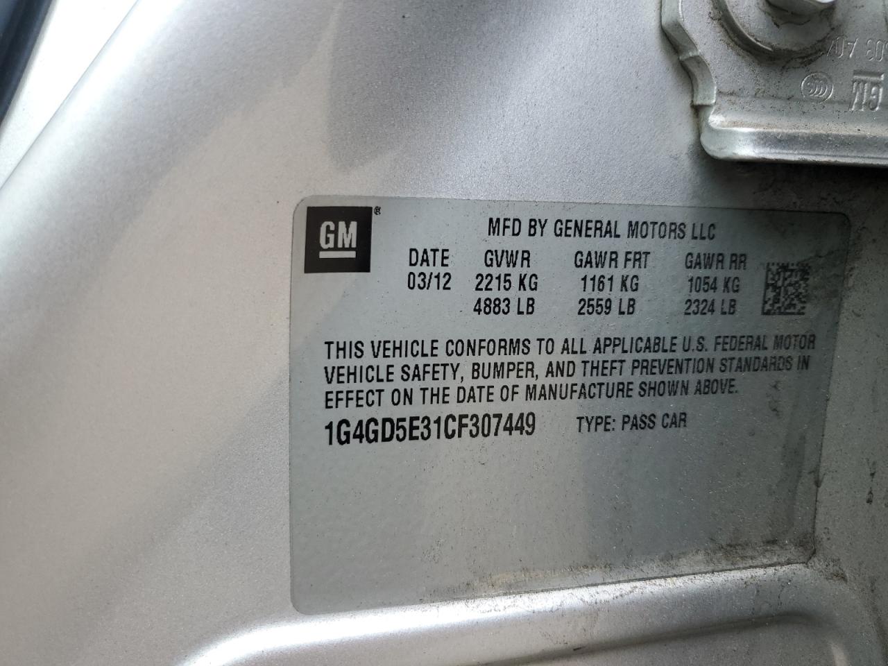 2012 Buick Lacrosse Premium VIN: 1G4GD5E31CF307449 Lot: 64456785