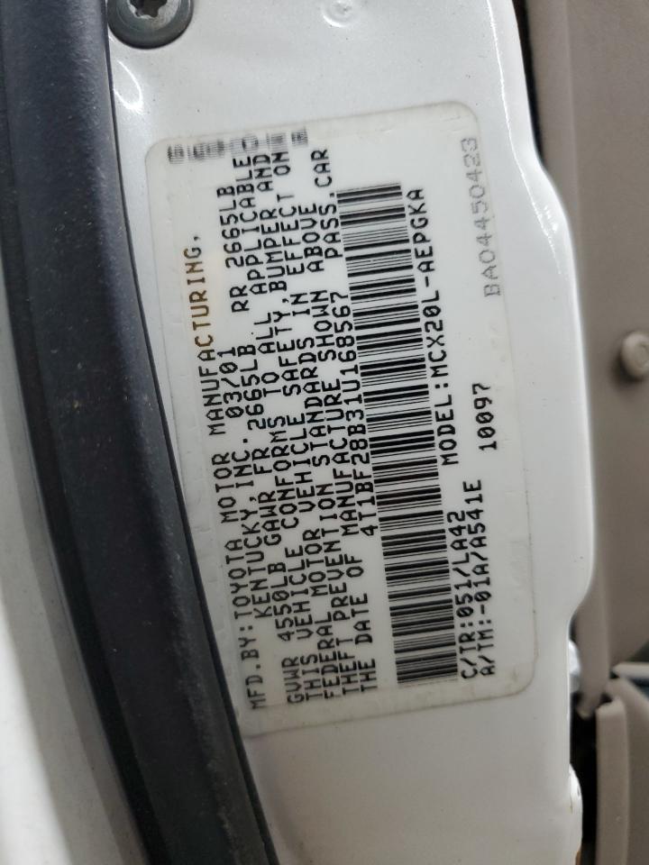 2001 Toyota Avalon Xl VIN: 4T1BF28B31U168567 Lot: 63862945