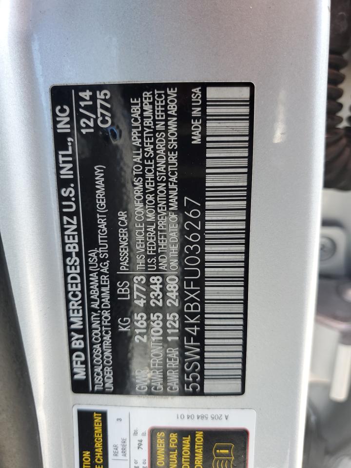 2015 Mercedes-Benz C 300 4Matic VIN: 55SWF4KBXFU036267 Lot: 64795775