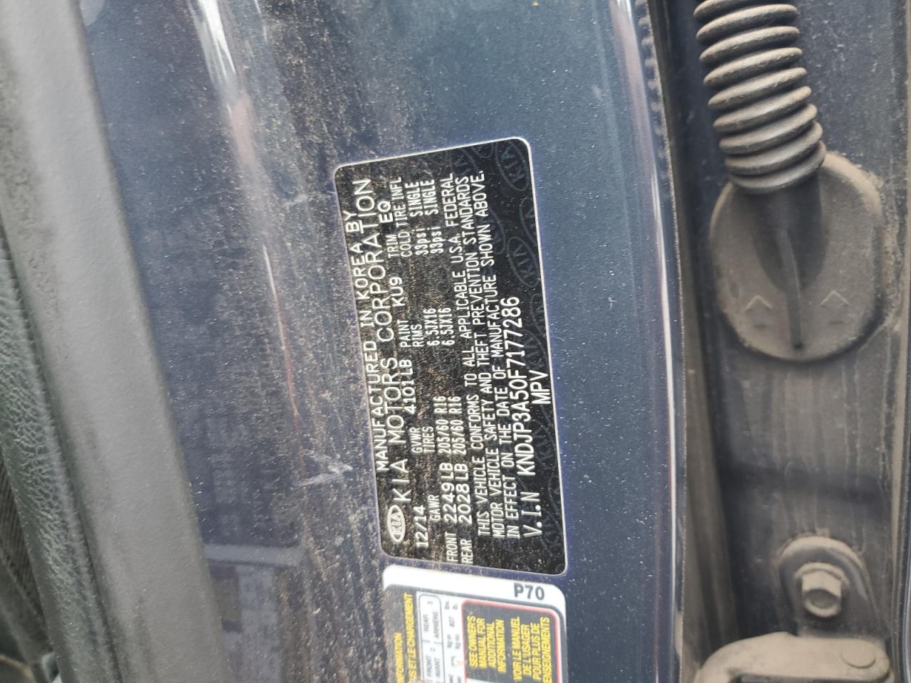 2015 Kia Soul + VIN: KNDJP3A50F7177286 Lot: 63288235