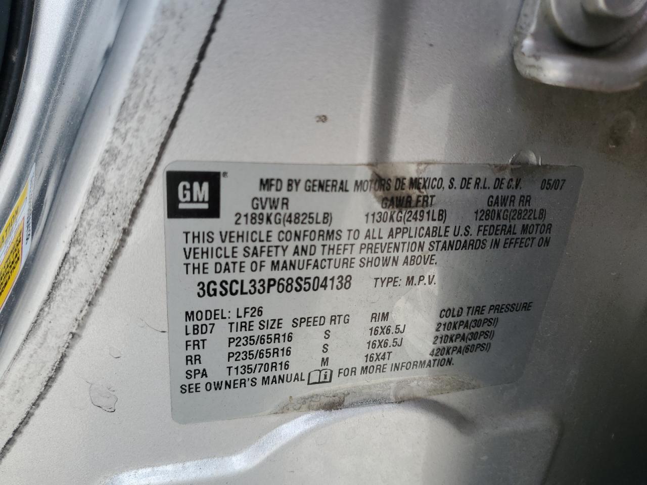 3gscl33p68s504138 3GSCL33P68S504138 2008 Saturn Vue Xe