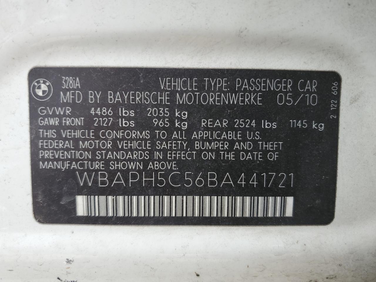 2011 BMW 328 I Sulev VIN: WBAPH5C56BA441721 Lot: 65258065