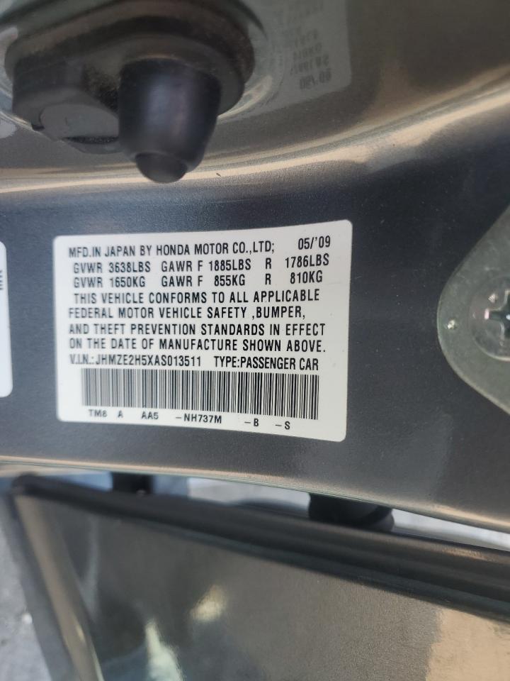2010 Honda Insight Lx VIN: JHMZE2H5XAS013511 Lot: 62628845