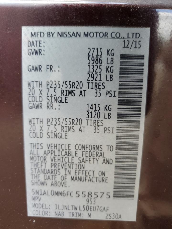 2015 Infiniti Qx60 VIN: 5N1AL0MM6FC558575 Lot: 64768495