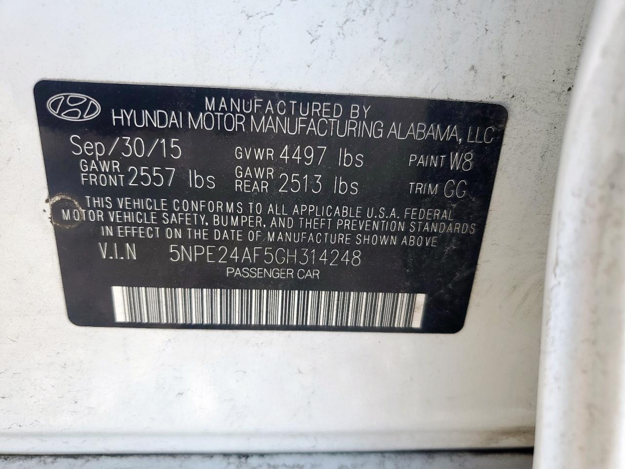 2016 Hyundai Sonata Se VIN: 5NPE24AF5GH314248 Lot: 64607135