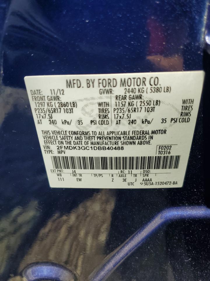 2013 Ford Edge Se VIN: 2FMDK3GC1DBB40488 Lot: 63555325