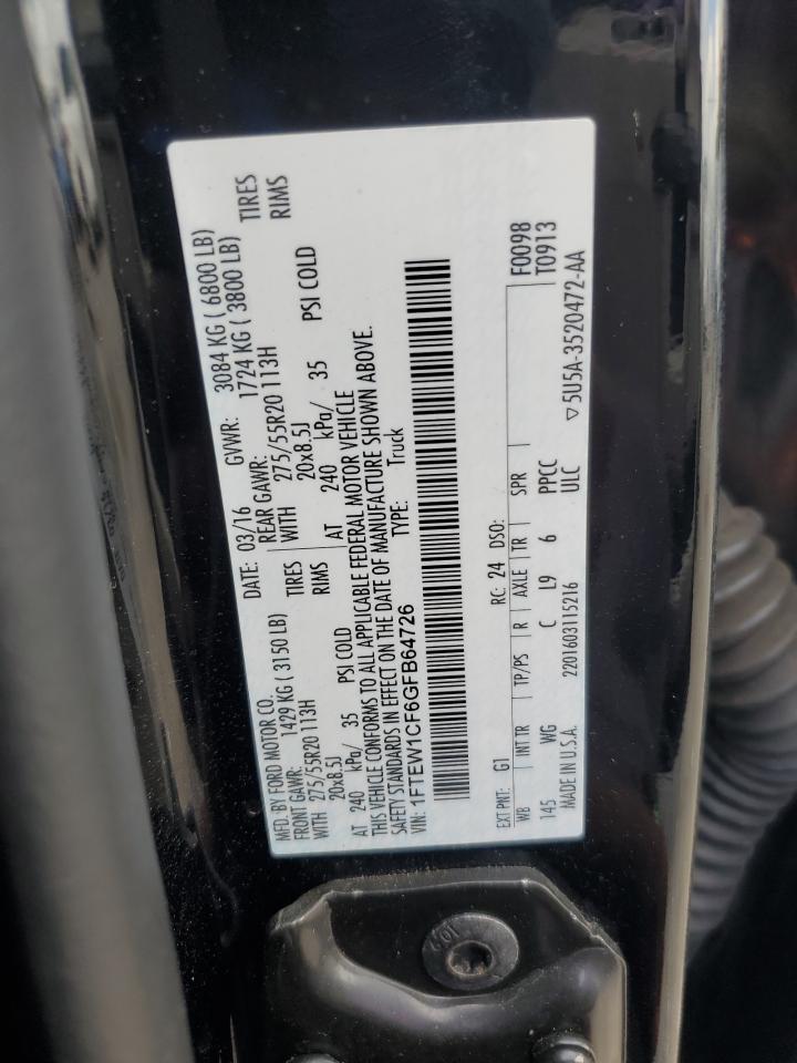 2016 Ford F150 Supercrew VIN: 1FTEW1CF6GFB64726 Lot: 64680885