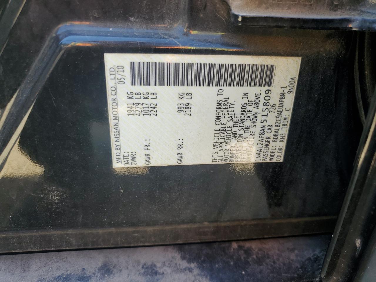 2010 Nissan Altima Base VIN: 1N4AL2AP8AN515809 Lot: 64803335