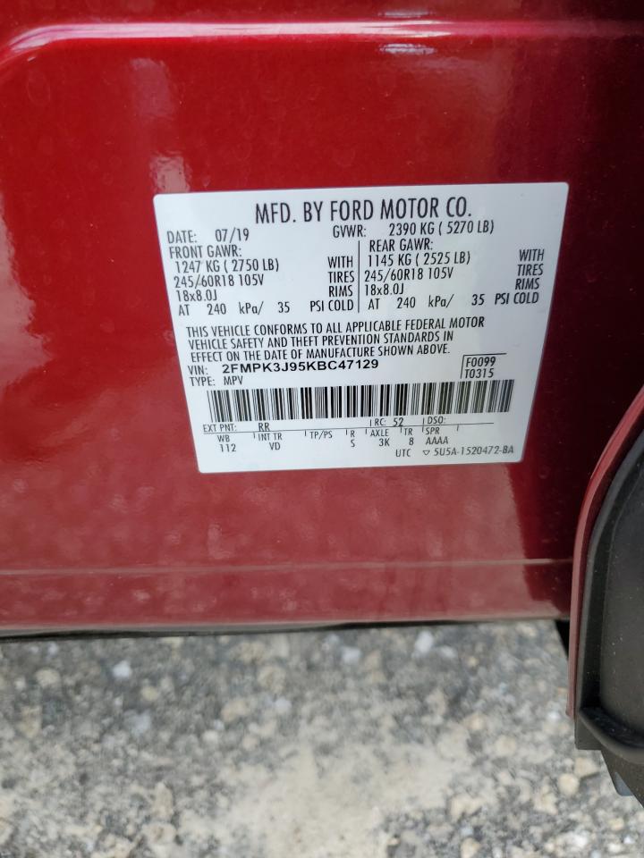 2019 Ford Edge Sel VIN: 2FMPK3J95KBC47129 Lot: 65617425