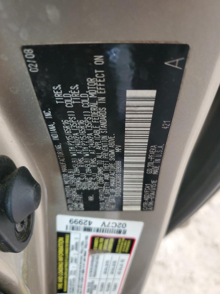 2008 Toyota Sienna Ce VIN: 5TDZK23C08S169088 Lot: 64824245